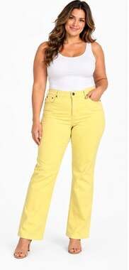 New Woman Within Women’s 36W Tall Yellow Bootcut Jeans Stretch Plus Pants T110